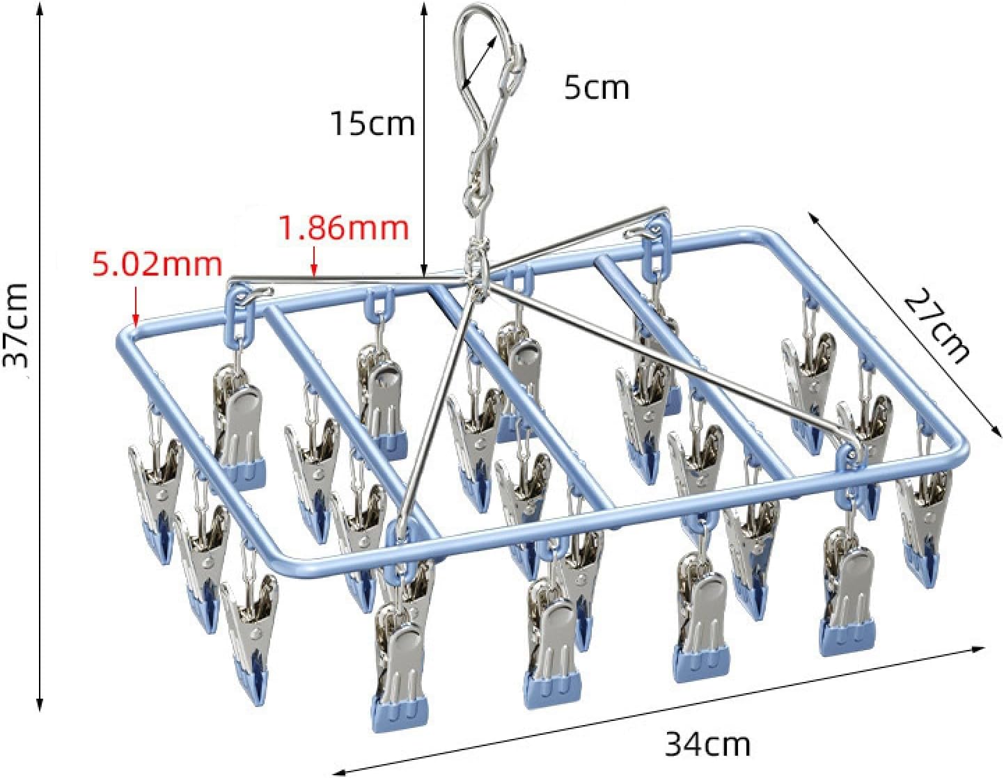 Drying Rack for Sock, Stainless Steel Sock Drying Rack with 23 Clips, Swivel Hook Windproof Hanger for Sock, Laundry, Hat, Scarf, Bras, Towel, Underwear, Pants, Gloves (White)