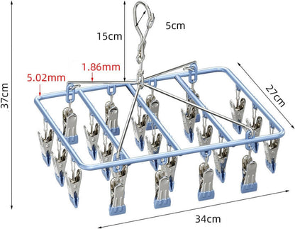 Drying Rack for Sock, Stainless Steel Sock Drying Rack with 23 Clips, Swivel Hook Windproof Hanger for Sock, Laundry, Hat, Scarf, Bras, Towel, Underwear, Pants, Gloves (White)
