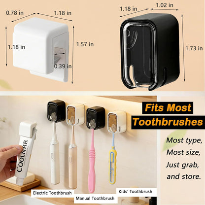 Toothbrush Holder for Bathroom, 4 Pcs Dustproof Tooth Brush Head Cover Wall Mounted with 2 Toothpaste Squeezer, Self Adhesive Toothbrush Dispenser Storage Organizer for Shower Travel Family