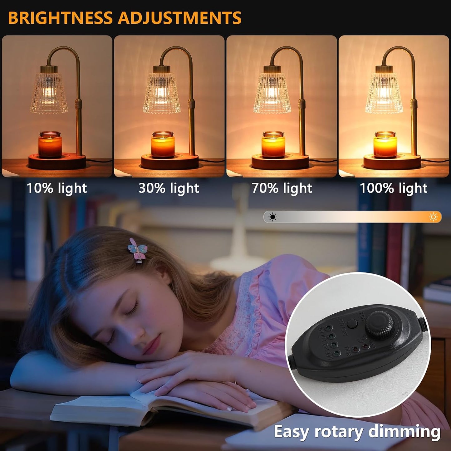 MEIXISUE Candle Warmer Lamp with Timer and Dimmer,Electric Gold Light Gifts for Women Melt Wax Warmer Lamp with 2 Bulbs for Candle Jars House Warming New Home Decor Bedroom