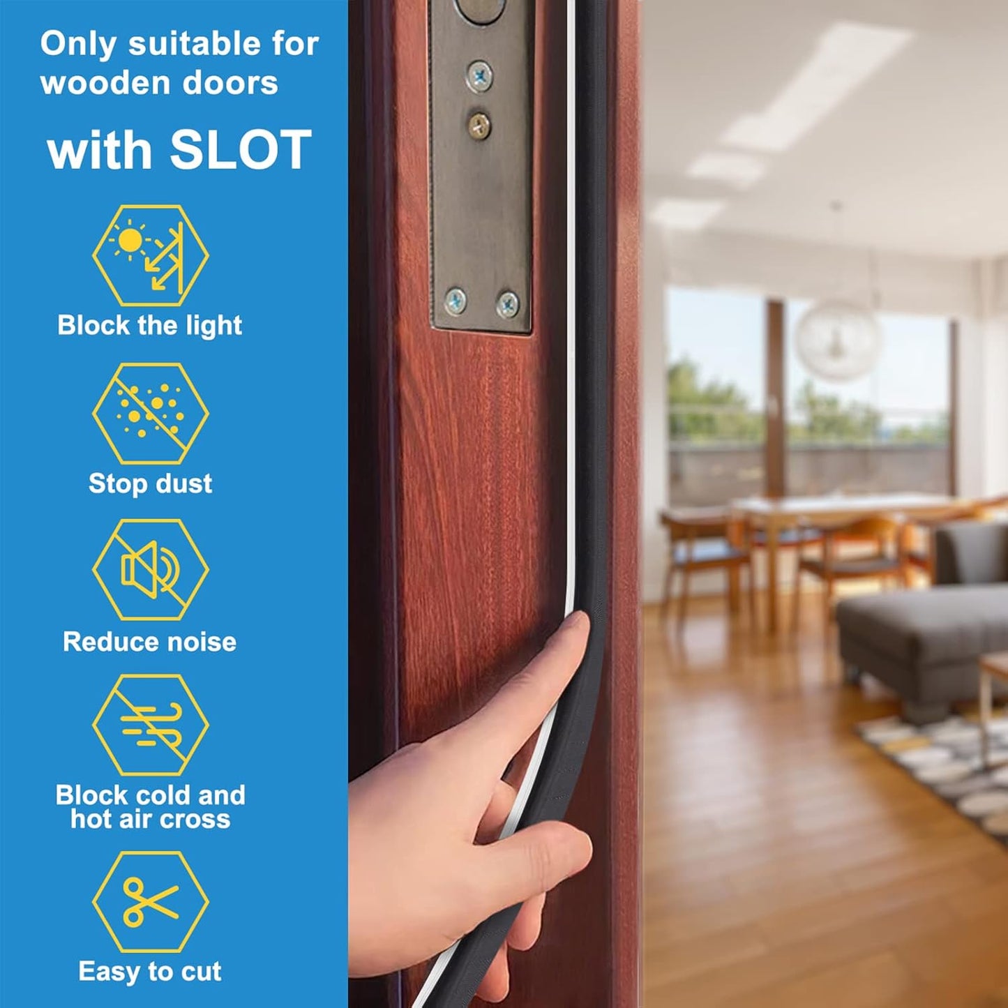 40FT Kerf V‑Shaped Weather Stripping Door Seal, Press‑in Seal for Pre‑Cut Slot Doors, Not Self‑Adhesive, Soundproof Draft Blocker for Exterior Front Doors, Fits Large Gaps, Easy DIY Install (White)