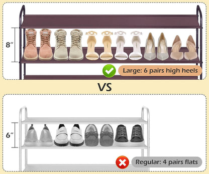 MISSLO 3-Tier Long Shoe Rack for Closet Shoe Organizer for Closet Floor Entryway Storage Stackable Wide Shoe Shelf Stores 24 Pairs of Men Sneakers, Black