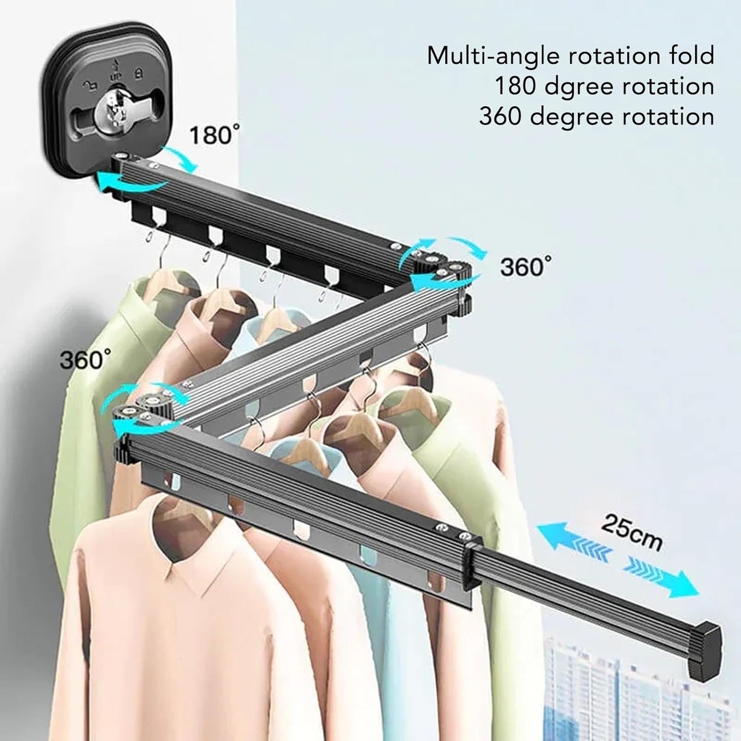 Yctze Wall Mounted Clothes Drying Rack, Retractable Laundry Drying Rack Space Saving Laundry Hanger Dryer Rack with Suction Cup for Bedroom Balcony Bathroom, Gray (Tri Fold