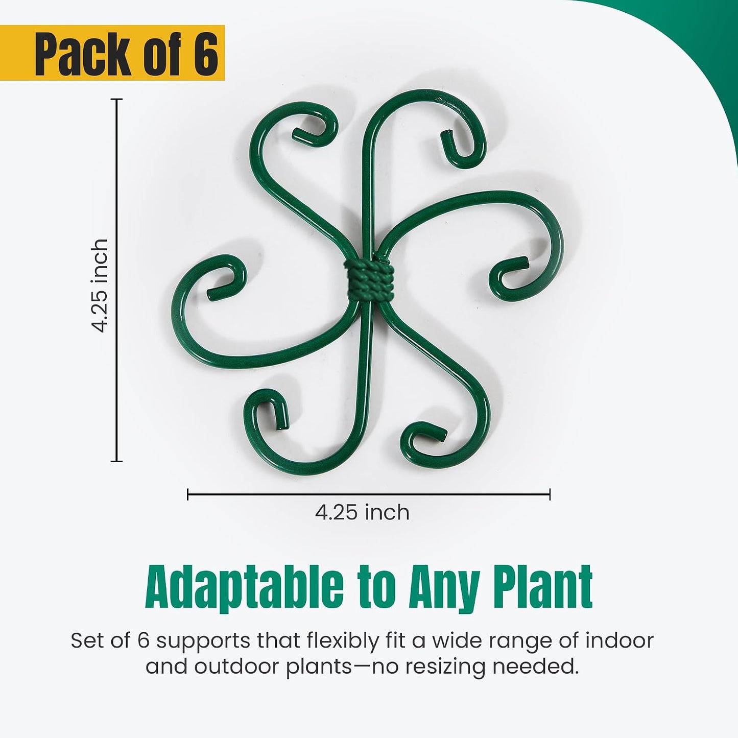 6 Pack Metal Plant Stem Supports for Indoor Plants (Green) - Houseplant Climbing Stem Supports and Stabilizer for Outdoor Plants