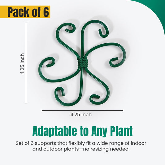 6 Pack Metal Plant Stem Supports for Indoor Plants (Green) - Houseplant Climbing Stem Supports and Stabilizer for Outdoor Plants