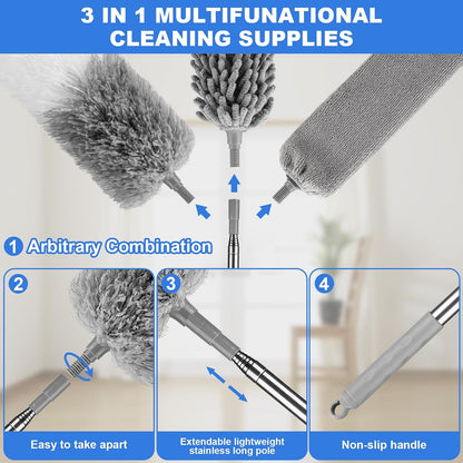 Dusters for Cleaning,Feather Duster with Extension Pole,Ceiling Fan Cleaner Duster,Long Duster Extended Handle,Blind Cleaner Dusting