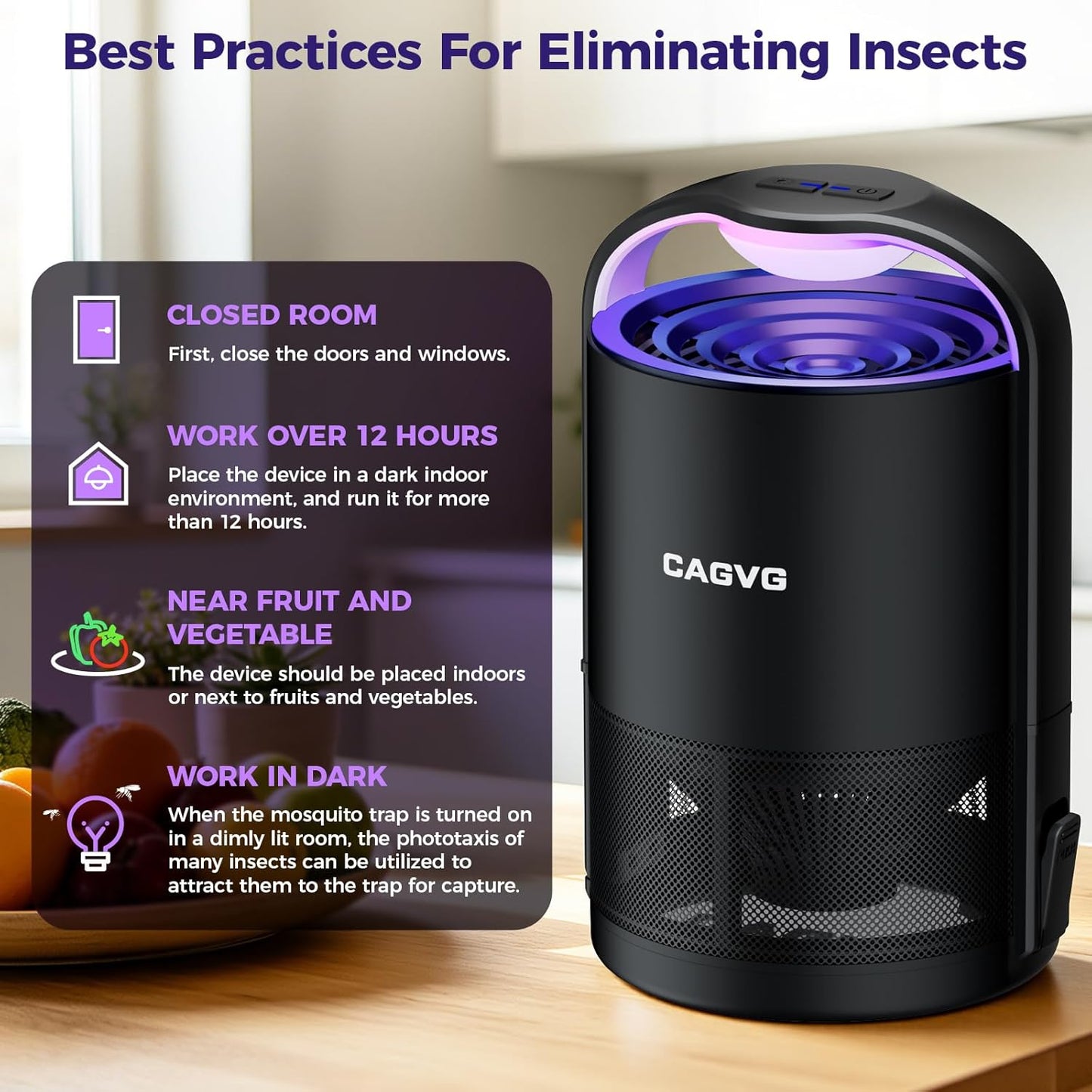 Fly Trap Indoor, Fruit Fly Traps for Indoors Flying Insect Gnat Traps for House Indoor with Adjustable Lighting, Bug Zapper Indoor, Gnat Killer Catcher with 10 Refills （Black）