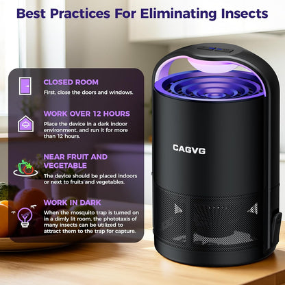 Fly Trap Indoor, Fruit Fly Traps for Indoors Flying Insect Gnat Traps for House Indoor with Adjustable Lighting, Bug Zapper Indoor, Gnat Killer Catcher with 10 Refills （Black）