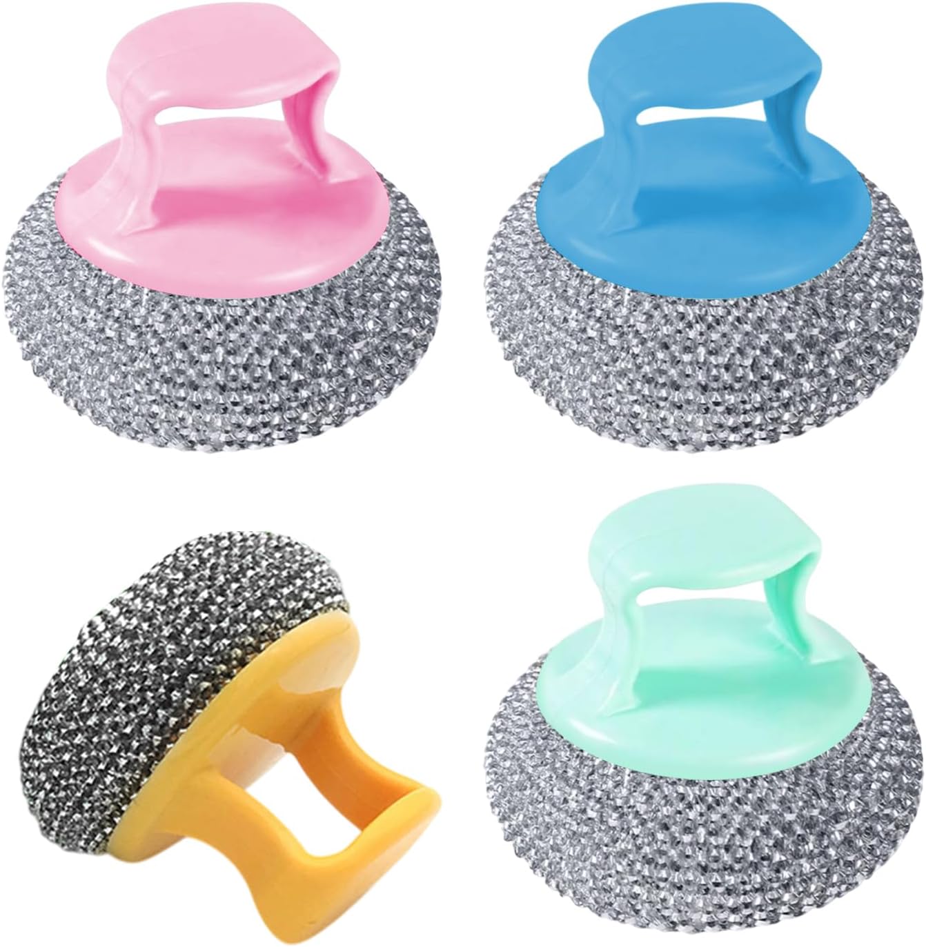 Dish Scrubber - Non Scratch Short Handle Brush for Cleaning | Durable Nylon Fiber with Soft Ball Pad, Stain Removing Scouring Tool, Easy Grip Handle for Pots, Pans, Grill, Sink, Kitchen Household Use