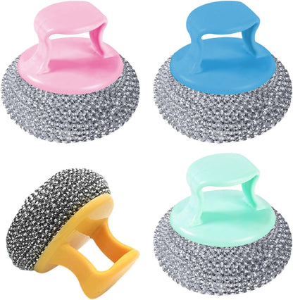 Dish Scrubber - Non Scratch Short Handle Brush for Cleaning | Durable Nylon Fiber with Soft Ball Pad, Stain Removing Scouring Tool, Easy Grip Handle for Pots, Pans, Grill, Sink, Kitchen Household Use