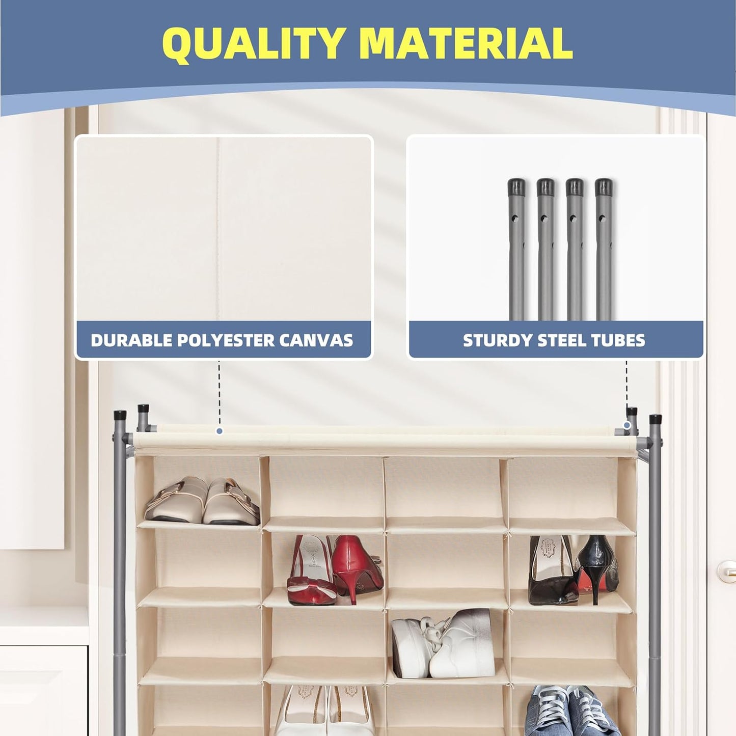 STORAGE MANIAC Stackable Shoe Cubby Organizer, Free Standing Shoe Cube Rack for Entryway, Bedroom, Apartment, Closet, 20-Cube Gray