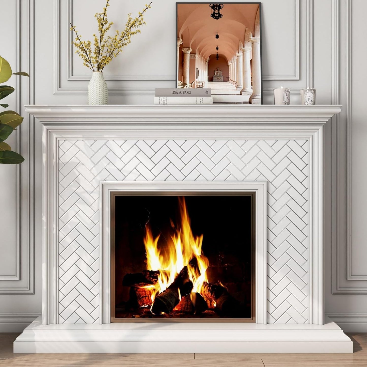 FunStick White Herringbone Peel and Stick Backsplash for Kitchen 12"x12" Peel and Stick on Backsplash Tile Stickers Self Adhesive Wall Tiles for Kitchen Bathroom Shower RV Waterproof Back Splash 5 Pcs