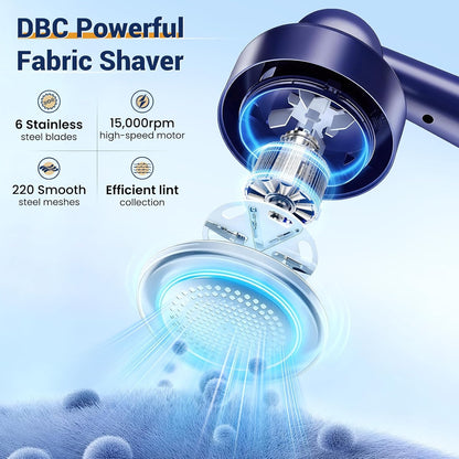 DBC Fabric Shaver & Lint Remover for Clothes, Sweaters & Furniture - 6-Leaf Blade, 3 Speeds, 2H Runtime, Portable Design Perfect for Travel, Includes 2 Extra Blades
