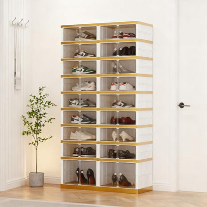 SYNCVIBE Shoe Rack Organizer for Closet Entryway Foldable Sneaker Storage Shoe, Collapsible Shoe Cabinet, Stackable Shoe Storage Cabinet with Lids for Living Room (6 Tiers 24 Pairs)