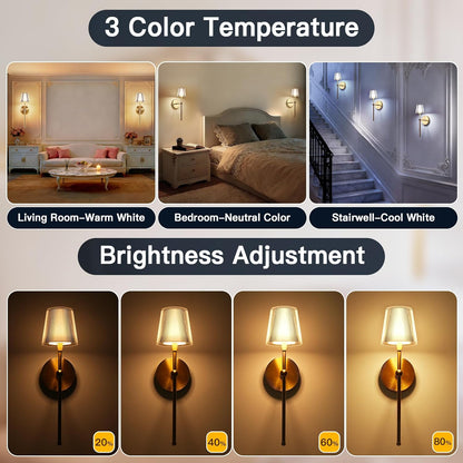 TaoFiaCo Battery Operated Wall Sconces Set of 2, Wireless Wall Sconce with Remote Dimmable Timer, Rechargeable 5200mAh, Cordless Wall Light for Bedroom Living Room, Hallway, Light Decor