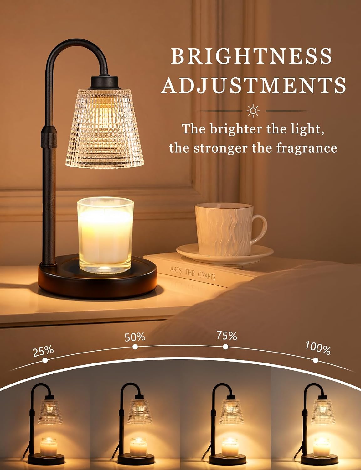 Candle Warmer Lamp with Timer Dimmable, Wax Warmer for Scented Jar Candles, Adjustable Height Candle Lamp for Home Decor, Birthday Gifts for Women Mom House Warming Gifts, Matte Black
