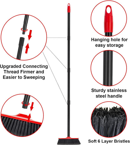 KeFanta 3 Packs Indoor/Outdoor Brooms, Brooms for Sweeping Indoor, 51" Long Handle House Broom for Home Garage Kitchen Office Courtyard Lobby Patio Lawn Concrete