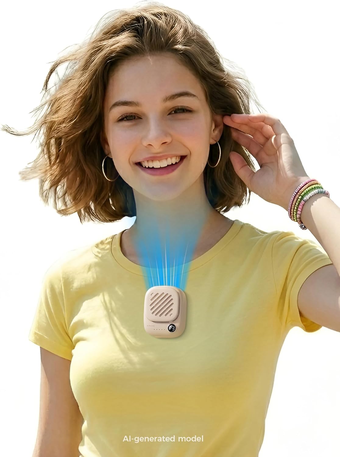 Aecooly Magnetic Clip On Fan, Mini Portable Neck Fan, Mighty Waist Fans, Light Hat Fans, Hands Free USB Rechargeable [10H Max Cooling Time], Personal Battery Powered for Travel, Gifts for Women -Beige