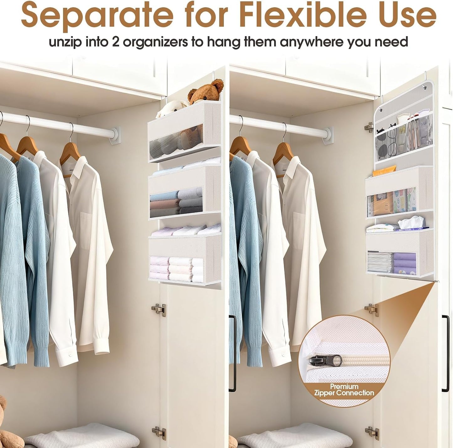 WISELIFE Over The Door Organizer Storage with 4 Large Pockets Door Hanging Organizer with Clear Windows behind The Door Storage for Nursery Bedroom Bathroom Pantry Closet and Baby Essentials Dark Grey