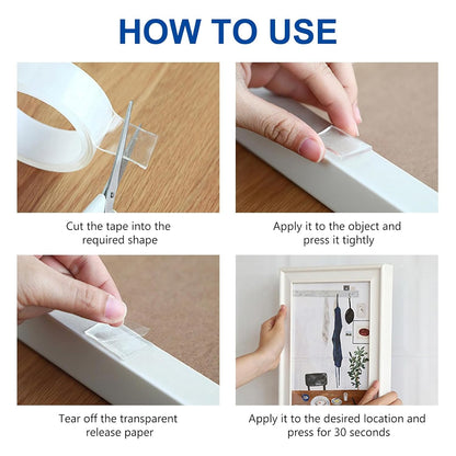 2 Rolls Nano Double Sided Clear Tape Heavy Duty - Removable & Washable, Wall/Car/Home Mounting Strips (Clear, L:100cm,W:3.0cm)