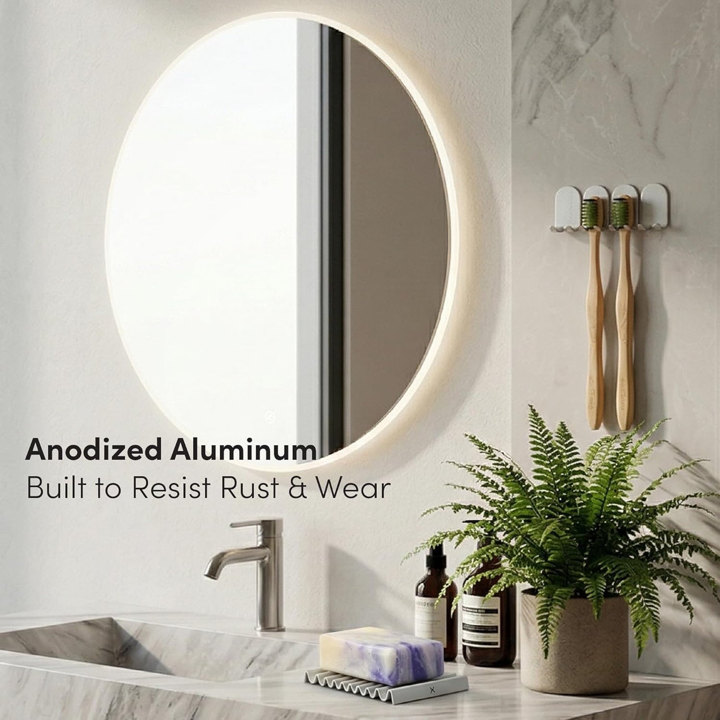 Aluminum Toothbrush Holder, Set of 4 Wall Mounted Self-Adhesive Clips, Anodized Finish for Quick-Dry Storage – No Drilling Required