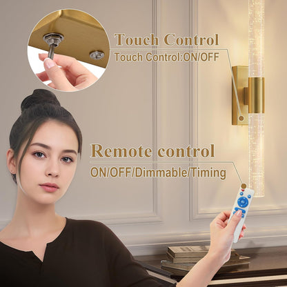 camuucci Battery Operated Wall Sconces Set of 2 Rechargeable Battery Powered Wall Light with 12000mAh Not Hardwired Dimmable Wall Lamp Fixtures for Bedroom Living Room Gold 15.3 Inches