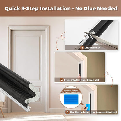 40FT Weather Stripping Door Seal, Kerf Style Foam Strip for Large Gaps, with Scraper Tool for Exterior and Interior Frames, White