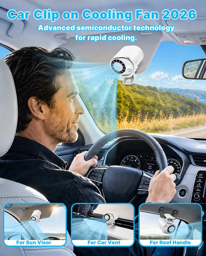 Car Clip on Cooling Fan with LED Display - 360° Rotation, 199 Speeds & Semi-Cooling Technology, 2000mah Rechargeable Personal Mini Fan, Portable Clip on Fans for Cars, Travel, Camping