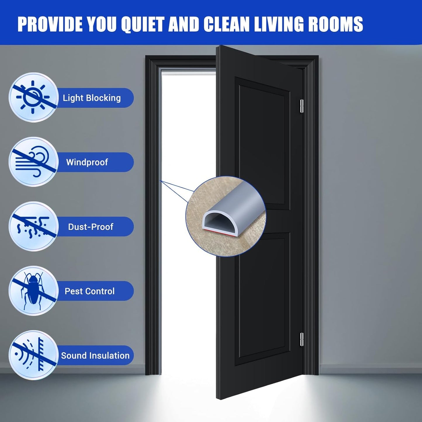 Weather Stripping Door Seal Self Adhesive Weather Strip Silicone D Shaped Door Seal Strip for Door Frame/Window Seal, 20Ft, Brown (3/8" W × 1/4" T)