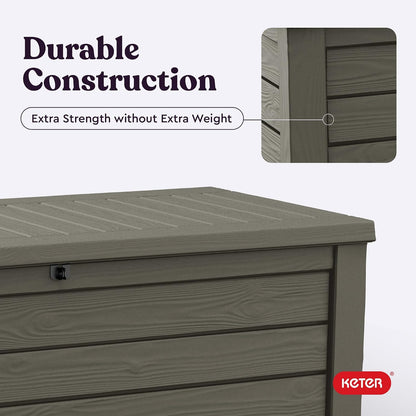 Keter 150 Gallon Resin Large Deck Box Organization and Storage Box for Patio, Outdoor Cushions, Garden Tools, Brown | Hydraulic Pistons, Resin, Weatherproof