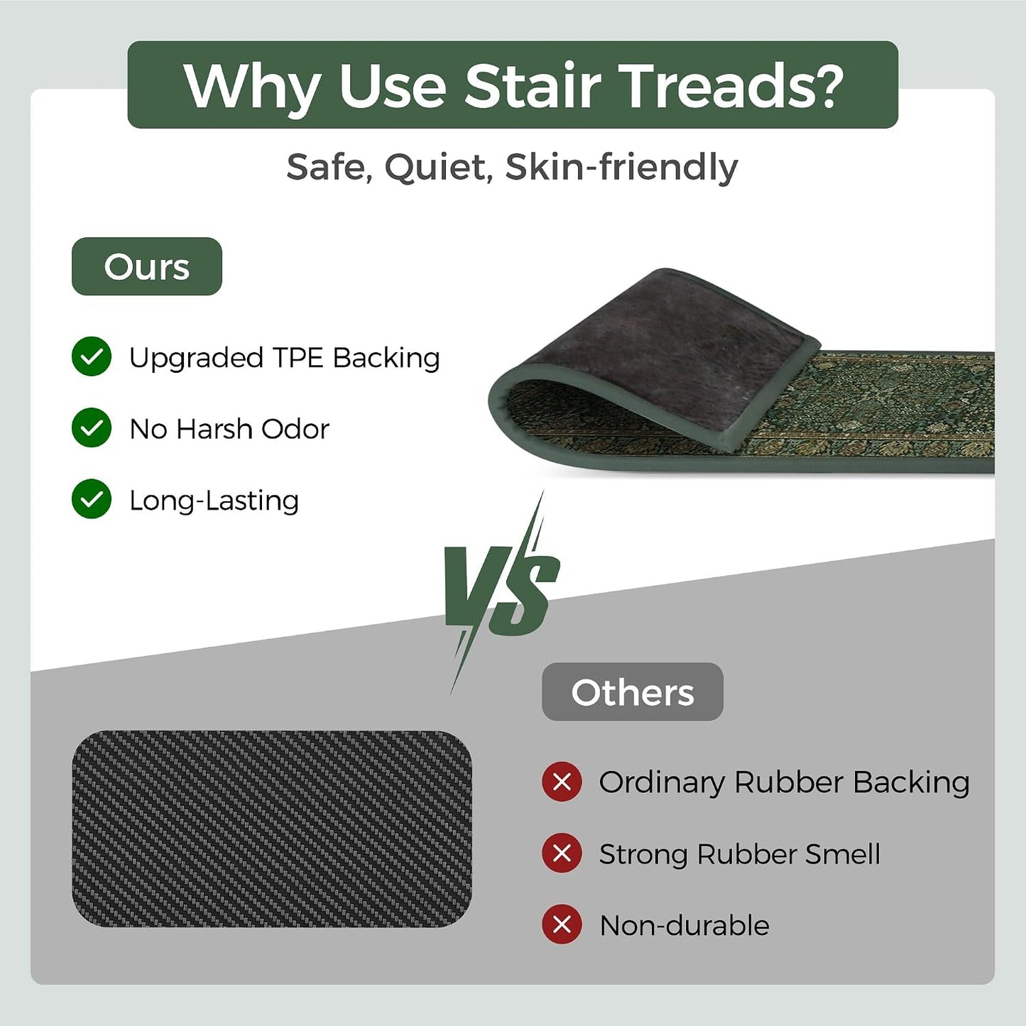 sarben Non Slip Stair Treads for Wooden Steps 15PCS - 8"x30" Indoor Safety Carpet, Edging Mats with TPE Adhesive Backing, Pet and Elderly Friendly Stair Rugs (Taupe) - Colors B