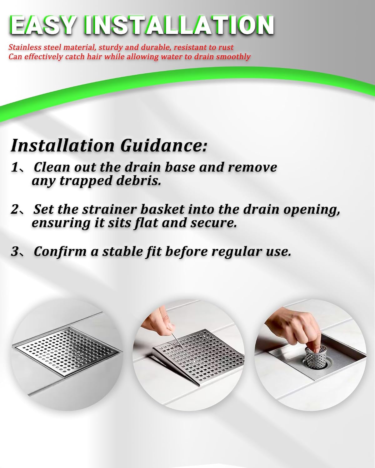 2 Pcs Shower Drain Strainer Hair Catcher, 304 Stainless Steel Drain Strainer Compatible with Oatey Designline Linear & Square Shower Drains with Drain Grate Lifting Key, Vertical Hook Style