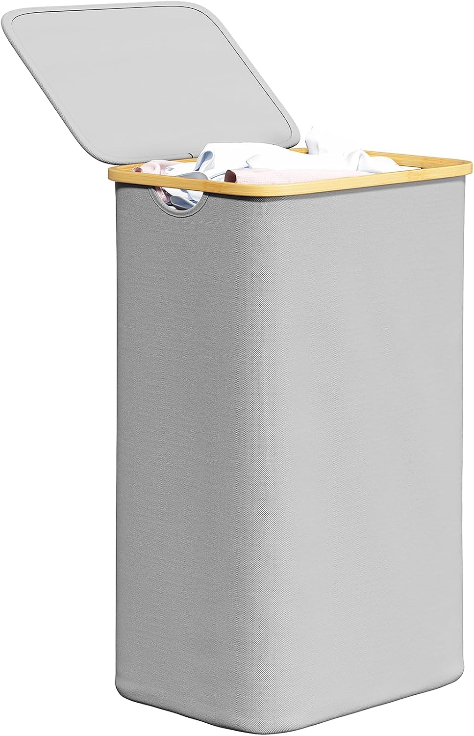 SpaceAid Double Laundry Hamper 2 Section with Lid and Removable Laundry Bags, 160L Clothes Basket with Bamboo Handles, Large Collapsible Hamper for Bedroom, Bathroom, Dorm, Laundry Room - White