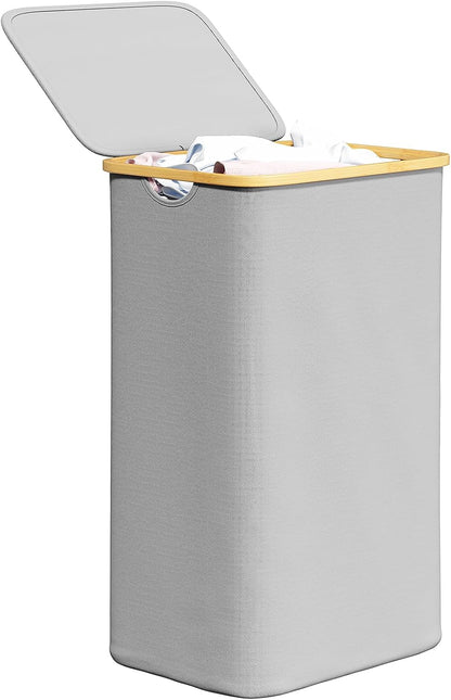 SpaceAid Double Laundry Hamper 2 Section with Lid and Removable Laundry Bags, 160L Clothes Basket with Bamboo Handles, Large Collapsible Hamper for Bedroom, Bathroom, Dorm, Laundry Room - White