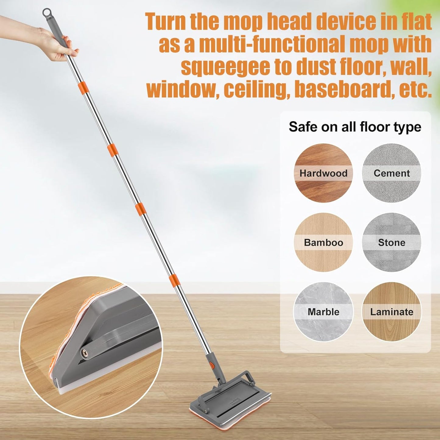 CALBEAU Ceiling Fan Cleaner Duster with 84'' Extension Pole, Baseboard Cleaner Tool with Handle, Reusable Chenille & Microfiber Pads for Dusting Ceiling Fan Baseboard Wall Window Floor