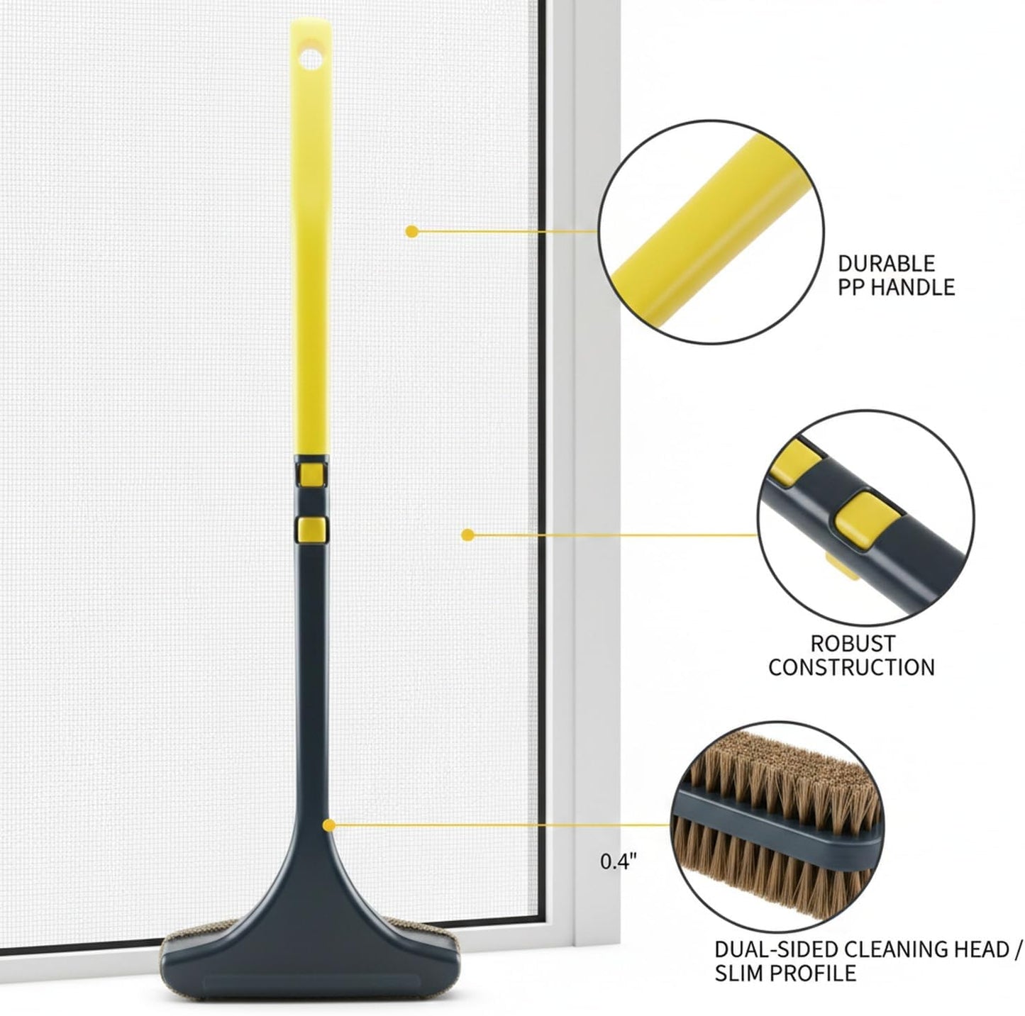 Double-Sided Window Screen Cleaning Brush, Slim 0.4-Inch Profile for Interior & Exterior Care, Durable PP Plastic Tool for Fixed Frames (Green, 1 Pack)