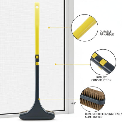 Double-Sided Window Screen Cleaner Brush, Slim 0.4" Profile for Fixed Frames, Durable PP Plastic Tool for Interior & Exterior Debris Removal, Green
