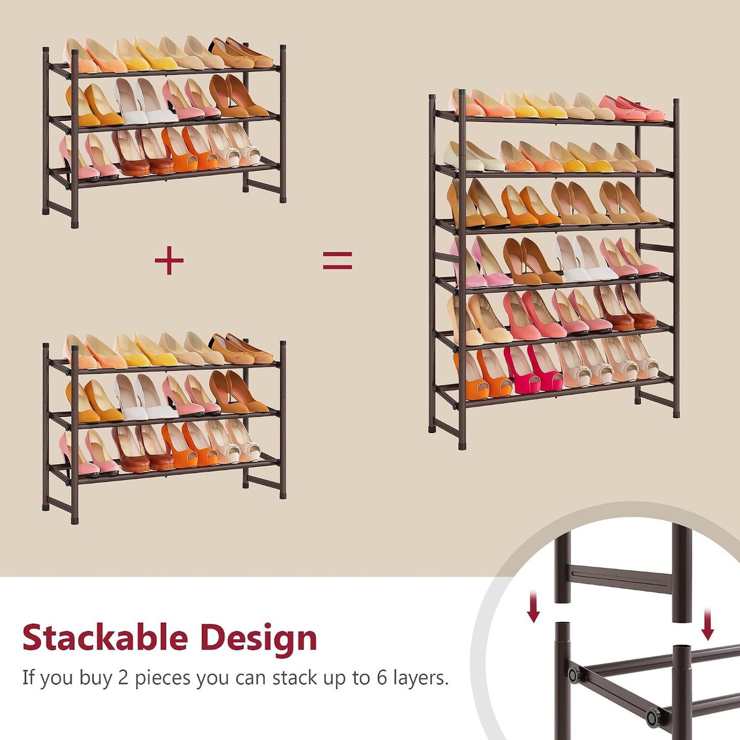 Tajsoon Expandable Shoe Rack for Closet 3 Tier, 28“-41“Adjustable & Stackable Shoe Shelf Storage, Metal Shoe Rack Organizer for Front Door Entrance, Closet, Garage, Entryway, Black