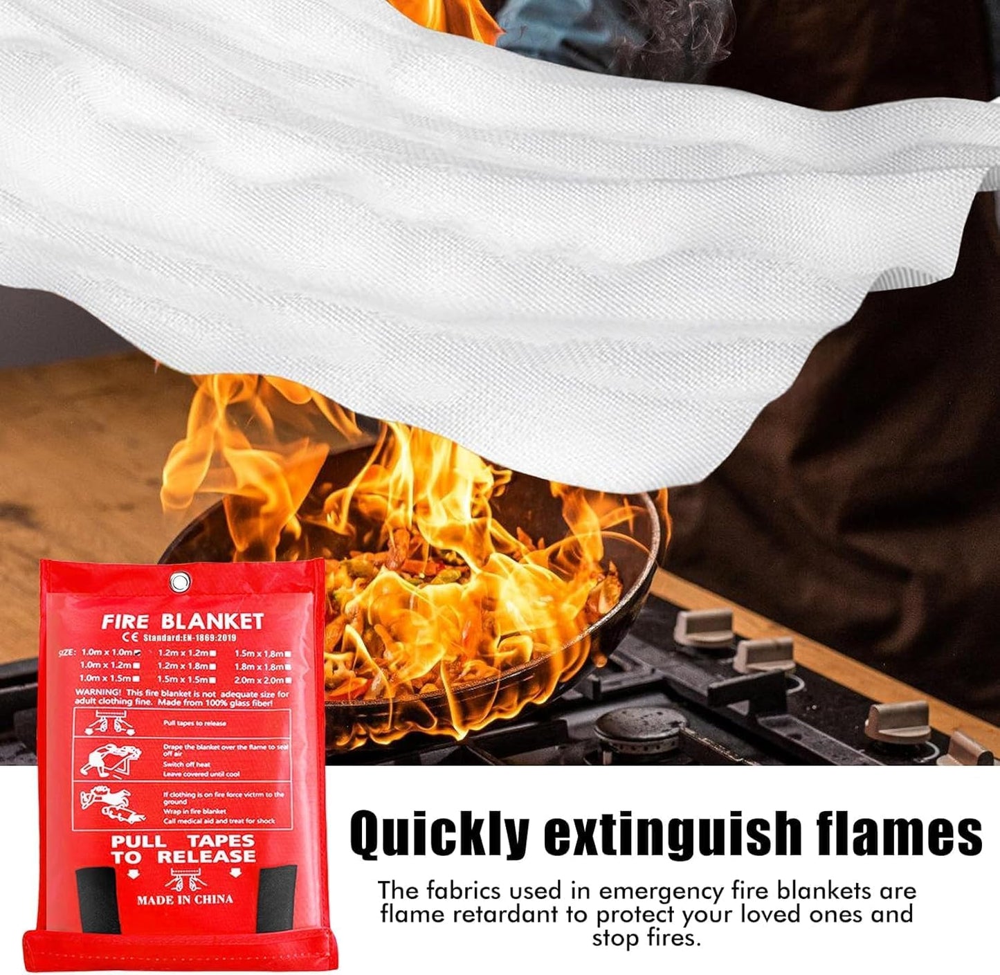 Emergency Fire Blanket - 1 Pack - Fire Suppression Blanket for Kitchen, 40” x 40”, for Home - Fiberglass Fire Extinguisher - Fire Safety & Emergency Supplies - Home Essentials.