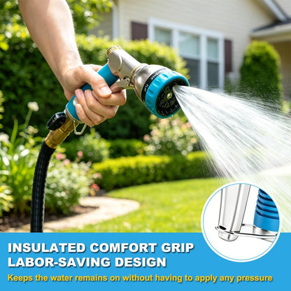 FANHAO Heavy Duty Garden Hose Nozzle, 100% Metal Water Nozzle with 8 Spray Patterns, High Pressure Hose Sprayer with Non-Slip Grip for Plants Watering, Cars Washing & Pets Bathing
