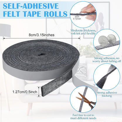 Zonon 4 Rolls 120 Inch Felt Strip with Adhesive Backing Felt Tapes Furniture Strip Rolls Self Stick Heavy Duty Polyester for Protecting Furniture and DIY Adhesive(Black,0.5 Inch)
