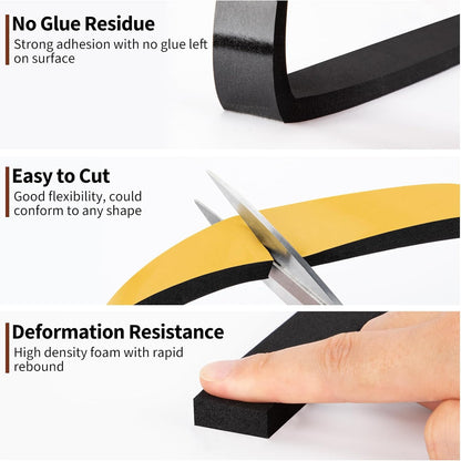 Yotache Self Adhesive Foam Gasket Tape 1/2" W X 1/2" T (New Adhesive Craft) for Doors Soundproofing Weather Seal Strip Insulation, 13 Ft Length