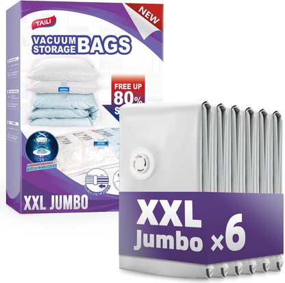 TAILI 8 Pack Jumbo Vacuum Storage Bags, 39x28 inch, LONG SIDE ZIP Vacuum Seal Bags for Clothing, Space Saver for Beddings, Comforters, Blankets, Pillows