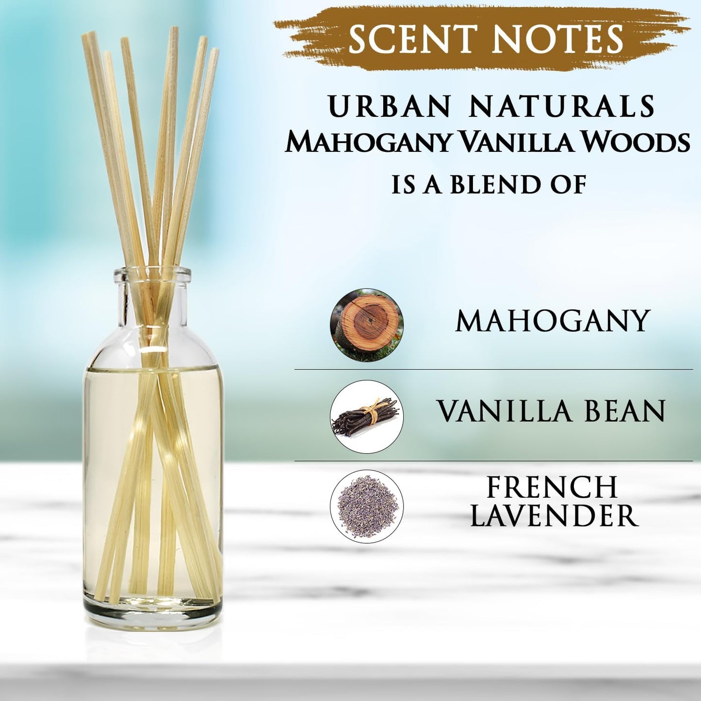 Urban Naturals Smoked Vanilla Reed Diffuser Set with Vanilla Bean, Sandalwood & Leather | Made in the USA - Colors A