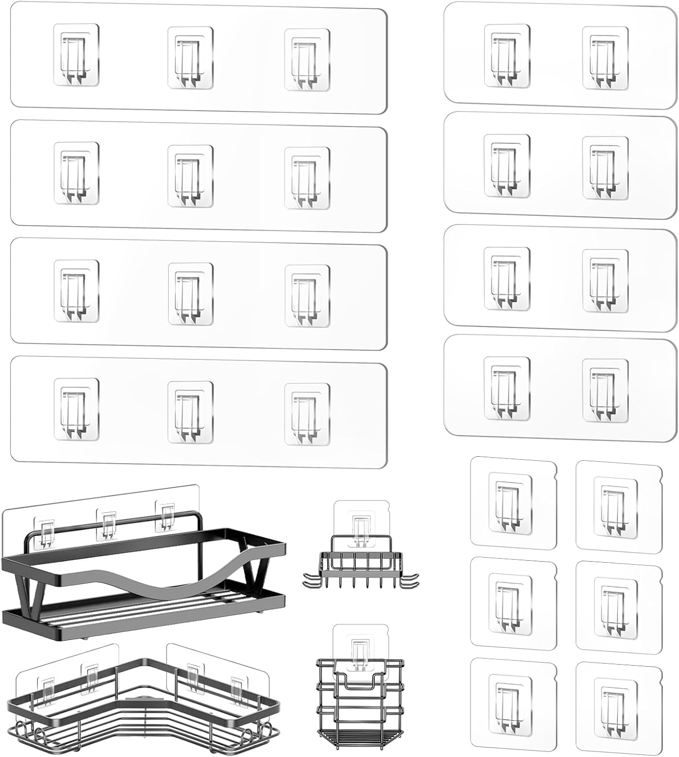 FGSAEOR 14-Pack Shower Caddy Adhesive Single Hooks for Replacement, Shower Holder Organizer Self Adhesive Wall Hooks for Bathroom Corner Shelf Basket Soap Dish