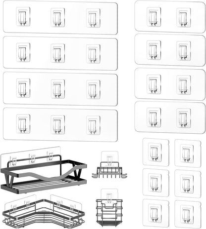 FGSAEOR 14-Pack Shower Caddy Adhesive Single Hooks for Replacement, Shower Holder Organizer Self Adhesive Wall Hooks for Bathroom Corner Shelf Basket Soap Dish