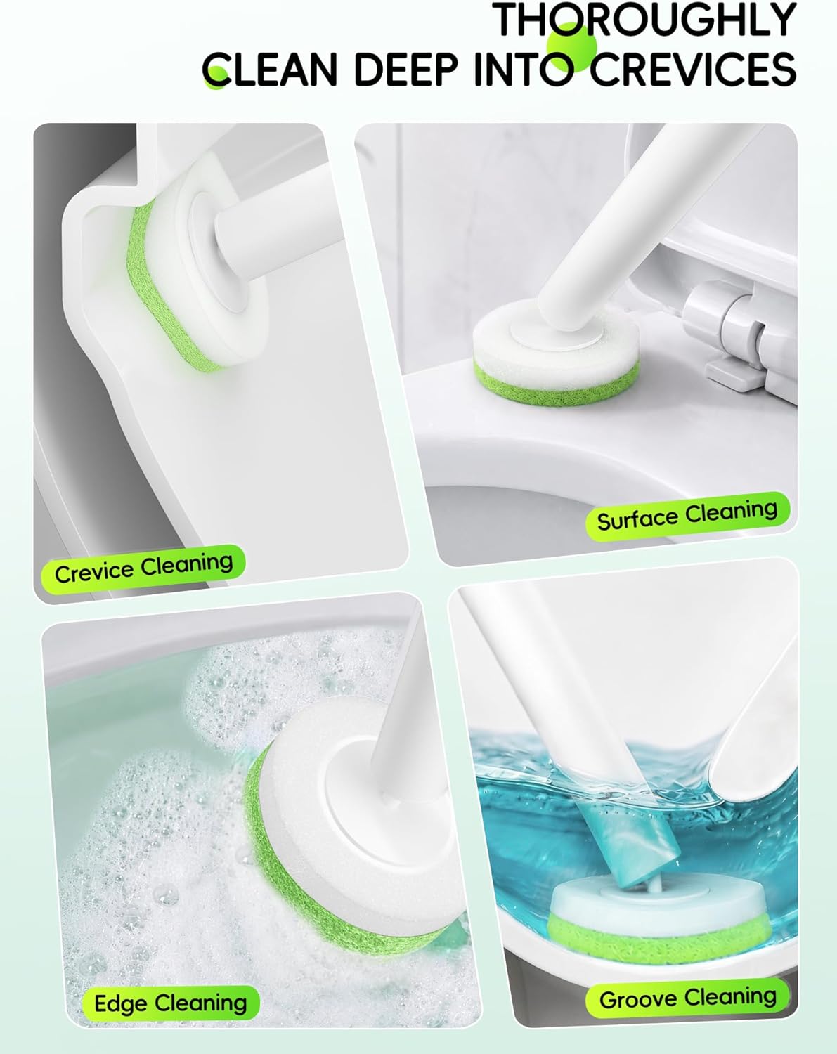 Wall Mounted Disposable Toilet Brush System with Holder, Toilet Bowl Cleaning Wand with Green Refills and One-Button Release, 2 Wands and Holders with 60 Green Refills