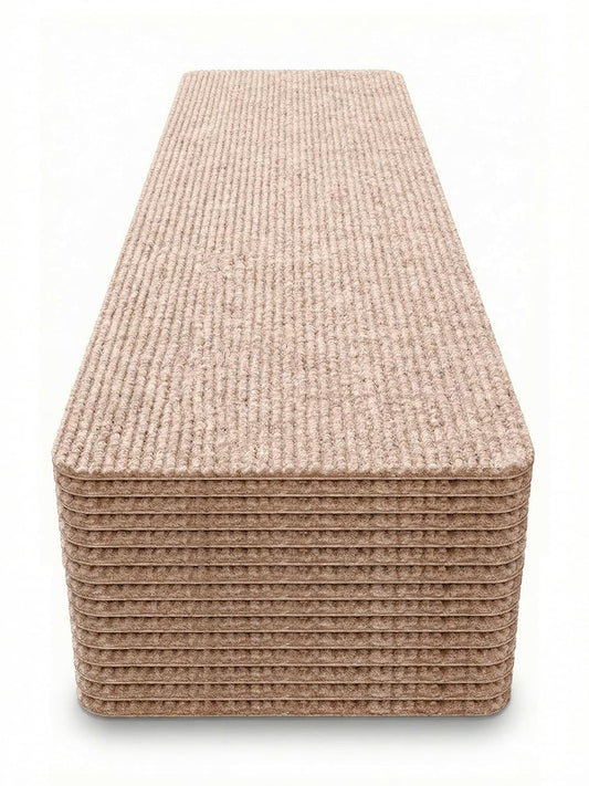 8x30 Grey Stripe Carpet Stair Treads Pack of 15 with Stickers for Easy Peeling - Self-Adhesive Peel and Stick Carpet for Stairs - Works with Most Subfloor Types - Gray Stripe Stair Treads