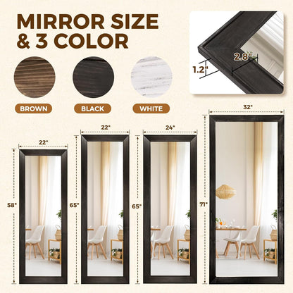 Solid Wood Full Length Mirror - 65"x22" Arched Floor Mirror, Free Standing & Wall Mounted - Elegant Design for Bedroom, Dressing Room, Hallway, Brown