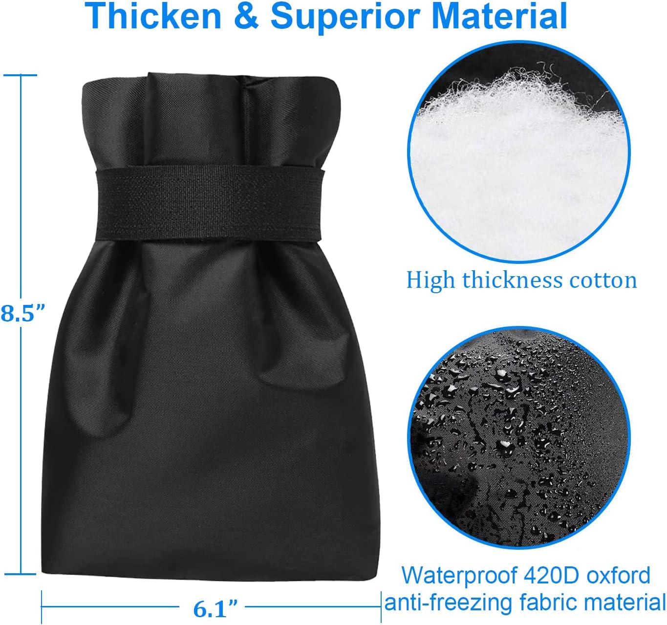 Outdoor Faucet Covers for Winter Freeze Protection, Upgraded Thicken 8.5" H x 6.1" W Outside Garden Faucet Socks for Winter Waterproof Reusable Hose Bibs Insulated Spigot Cover, 2 Pack Black